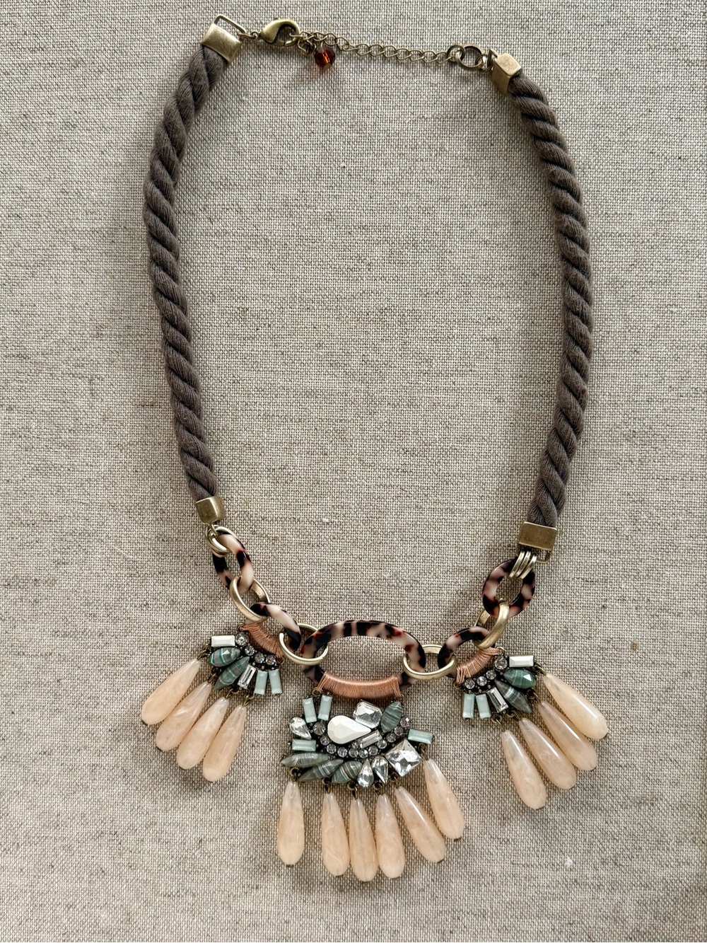 Anthropologie Statement Necklace with Peach Teardrop and Tortoiseshell Accents